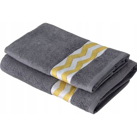 Set di 2 asciugamani da bagno in cotone grigio, dimensioni 50x90 e 70x140 cm. (1/5)