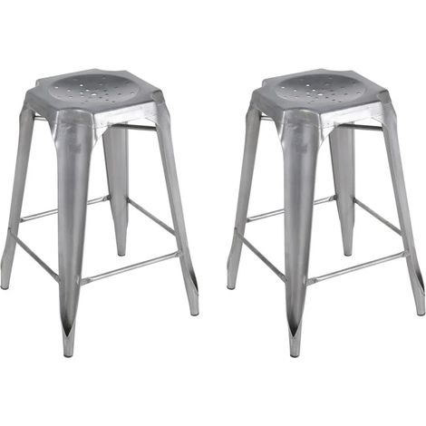 Lot 2 tabourets de bar vintage en métal gris argenté - METALICA (1/5)