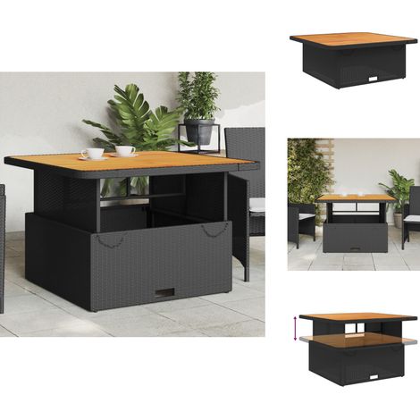 Table de jardin noir 110x110x71cm résine tressée et bois acacia - Table De Jardin - Table Extérieure - Mobilier De Jardin - Table Ronde - Table Rectangulaire (1/5)