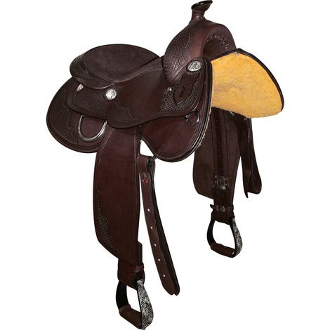 marrone - Sella western Triple S Reining in cuoio completo di sottopancia con arcione full quarter in fibra rivestito in rawhide