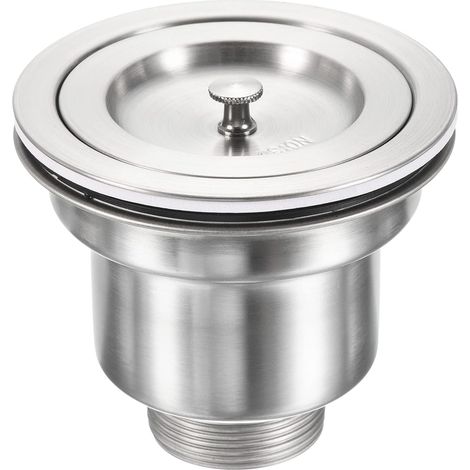 Kit de montage bouchon d'évier avec panier-filtre pour lavabo sans trop-plein, couleur argent. (1/5)