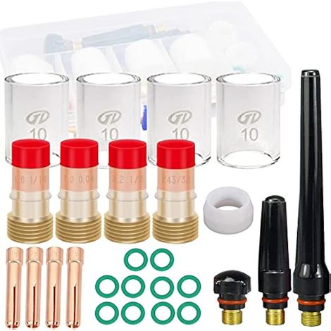 24 pièces Torche de soudage TIG lentille à gaz tronquée 10 Kit de Tasse en Verre pour Kit d'accessoires de Torche de soudage TIG WP-17/18/26 (1/5)