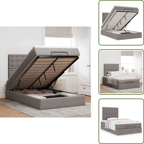 Letto con testiera - vidaXL Struttura Letto Pouf con Materasso Tortora 120x190 cm Tessuto - Materasso con molle insacchettate