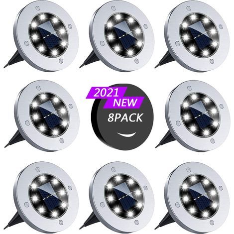 Solar Lights Outdoor, 8 Pieces Solar Ground Lights Outdoor Waterproof 8LED Solar Recessed Lights for Walkway (Cool White) (1/5)
