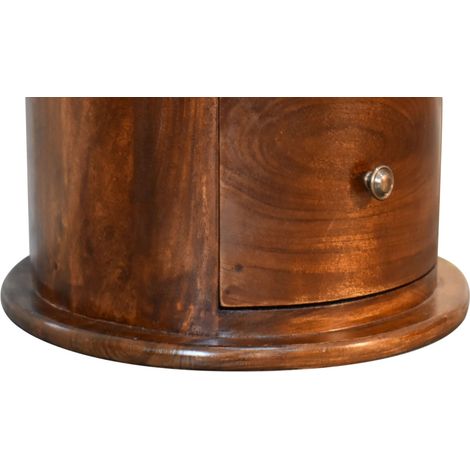 Table de chevet en bois massif châtaignier, 1 tiroir, design scandinave, marron foncé, pour chambre à coucher (1/4)