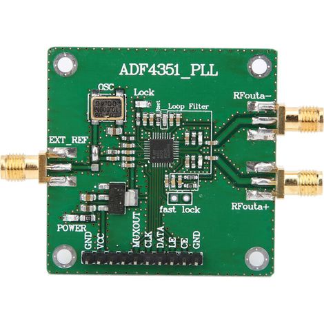 Sintetizador de frecuencia RF para desarrollo industrial: conector hembra SMA, con control de pines, alta estabilidad y precisión.