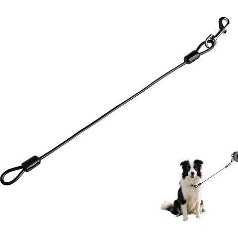 1 - Laisse Chien - Corde Acier - Anti Morsure - Résistance Renforcée Et Rotation 360° Pour Promenade Extérieure Et Sport Noir 48 cm