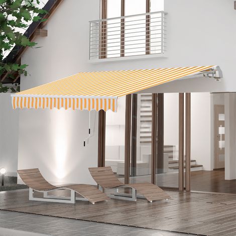 Store banne manuel rétractable 295 x 245 cm store exterieur terrasse avec manivelle. angle réglable 45°-85°. aluminium et polyester 280 g/m². auvent de terrasse. balcon. cour. orange