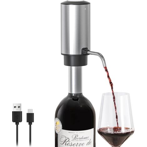 Aérateur et carafe à vin électrique, distributeur de vin intelligent, cadeau idéal pour les amateurs de vin (rechargeable - acier inoxydable)-AquaForge (1/5)