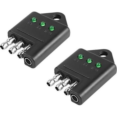 Testeur de prise de remorque à 4 broches - 4 voies - Plat - Testeur de lumière - Pour câblage de véhicule remorqué - Avec voyants LED - Testeur de circuit - Accessoires de voiture - 2 pièces (1/5)