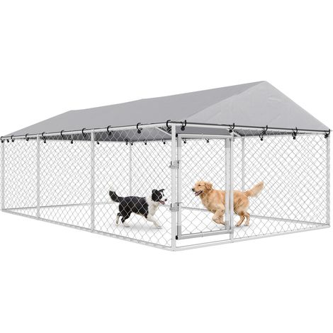 PawHut Recinzione per Cani con Copertura Impermeabile, 4x2.3x1.5m, Argento (1/5)