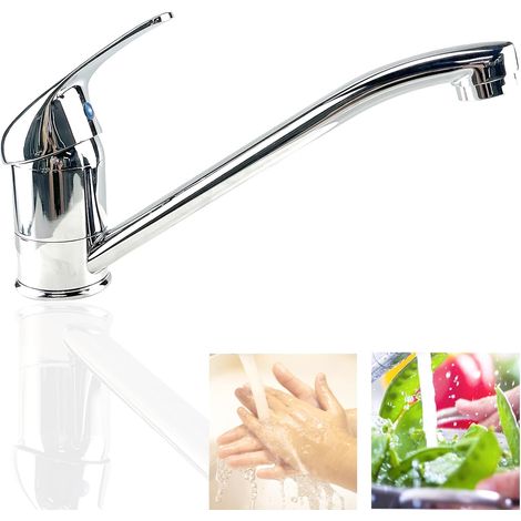 Robinet Mélangeur Évier Cuisine - Tête Pivotante 90° - Commande Monocommande - Pulvérisateur Intégré - Chrome - 1 Pièce (1/5)