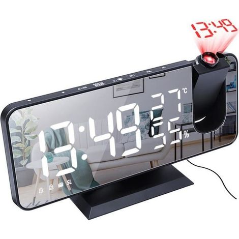 SURENHAP - Radio de projecteur de réveil numérique à LED, réveil à miroir réglable - Rithok -s69g5s (1/4)