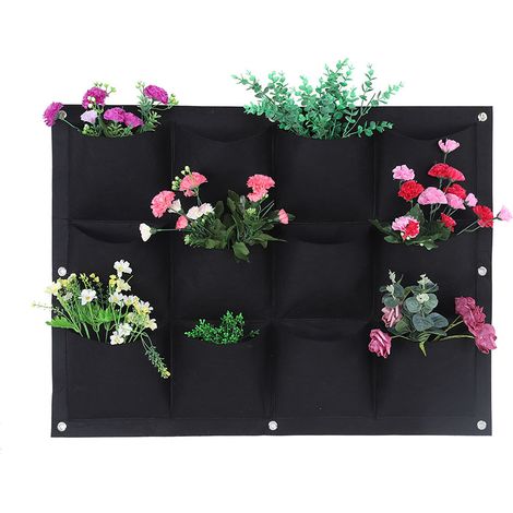 Bolsa de cultivo vertical biodegradable de 12 bolsillos – Negra – Bolsa para plantas de montaje en pared – Ecológica y ahorra espacio