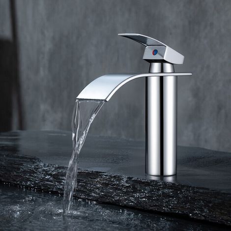 Mitigeur Lavabo Cascade Inox – Robinet Salle de Bain Design, Eau Chaude et Froide, Débit & Température Réglables (1/5)