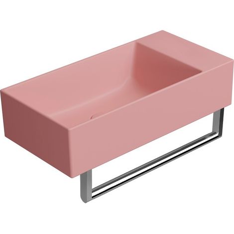 KUBE X lavabo en céramique 50x25cm, bord de fond, pas de trou de robinet, droit/gauche, blush mat (1/4)
