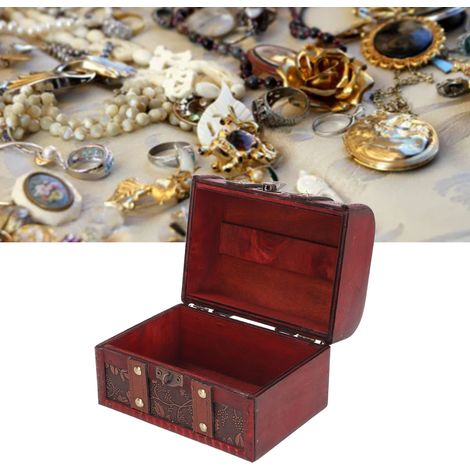 Boîte de stockage vintage grande capacité avec câble à chargement et système de maintien du châssis pour cérémonies[复合木材] 16 x 12 x 11cm Boîte de stockage de trésor vintage (1/5)