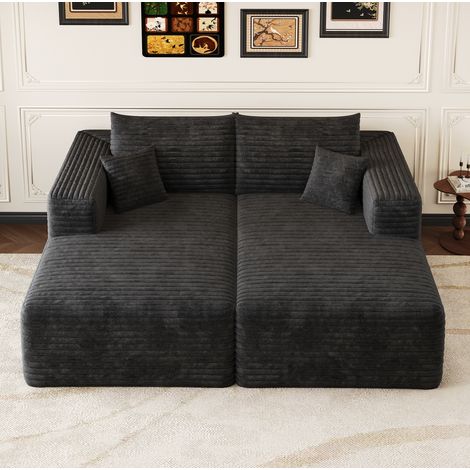 Divano modulare 180x151 cm, senza montaggio, tessuto in velluto a coste, nero (1/5)