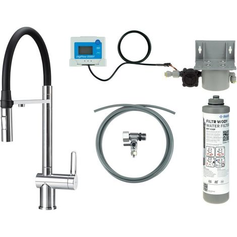 deante BRMF075M Grifo de cocina con kit de filtración de agua y caño flexible.