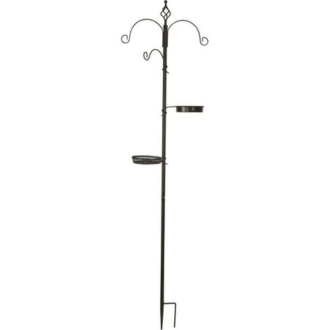 Esschert Design – Mangeoire à oiseaux multi-supports – Tige 3 pièces – Double crochet pour mangeoires – Bol à eau et plat d'alimentation inclus