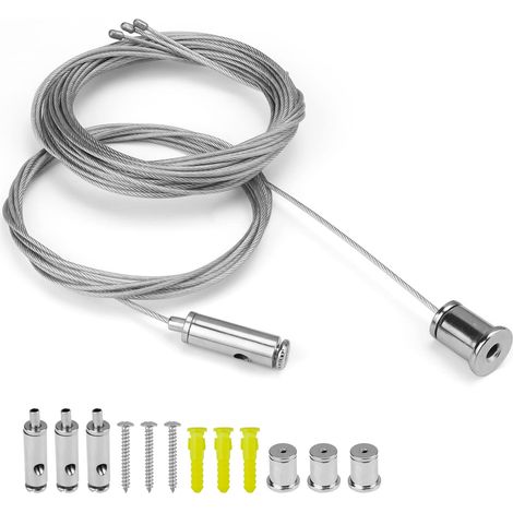 4 x Adjustable Cable Suspension, Steel Cable 1.5 mm × 2 m, Cable Suspension Light Fixture Fixtures, Metal Cable Fixing for LED Panel, Ceiling Light, Photos (1/5)
