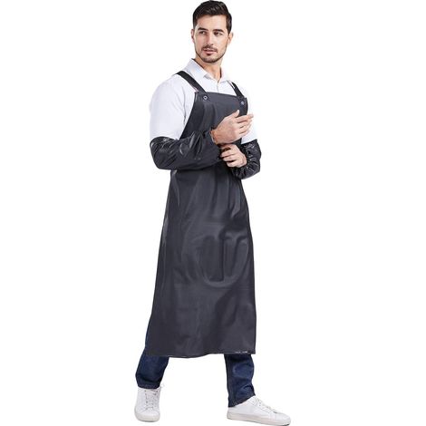Delantal ajustable, resistente e impermeable, de goma, color negro (con mangas) (1/4)