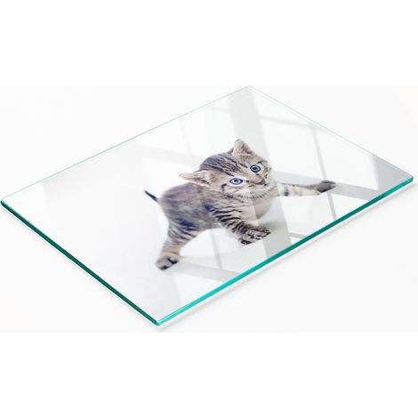 Tabla de cortar decorativa de cocina de vidrio templado con forma de gato peque帽o, 80x52 cm