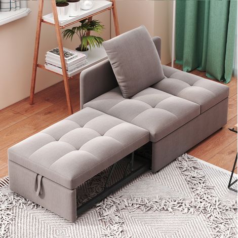 divano letto 3 in 1 reclinabile in lino grigio OKMYHOME (1/5)