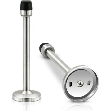 Lot de 2 butées de porte murales en acier inoxydable chromé robuste de en caoutchouc brossé pour plinthes, butées de porte extra longues avec tampon pare-chocs, protection murale argentée