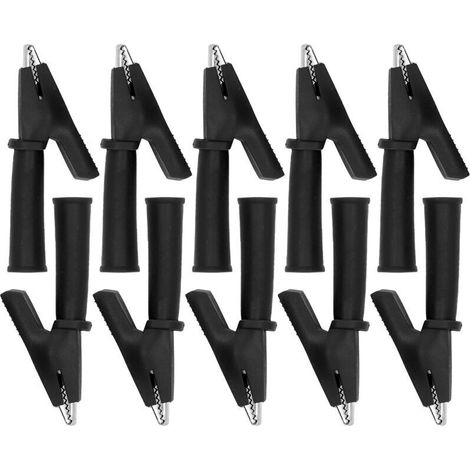 10Pcs Pinces crocodiles pour cordons de test Pinces multimètre de sécurité isolées en laiton PVC pour fiche banane 4 mm Noir