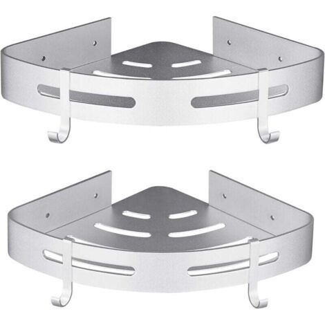 Etagère Douche d'angle sans Perçage Accessoire Salle de Aluminium Lot de 2 Argent avec Crochets