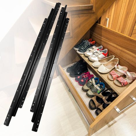 Coulisses de tiroir robustes pour rangement sous les escaliers 800-1850mm, extension complète, noir, capacité de charge 120 kg, 1 paire, avec vis (1/5)
