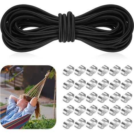 Corde Élastique 8mm x 10m, Élastique de Fixation, Corde en Caoutchouc 8mm pour Bâche Remorque, Corde Ronde Noire pour Camping Voile Bâche Camion, avec 30 Colliers de Serrage (1/5)