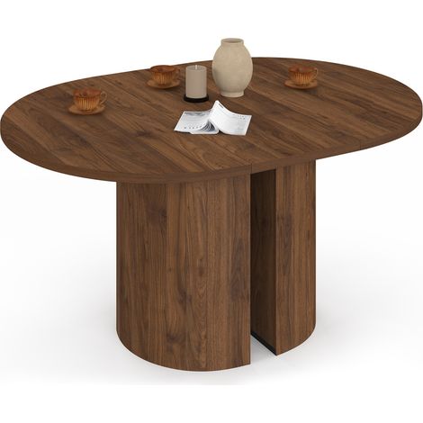 Tavolo da pranzo rotondo allungabile MICHELLE, 4-8 persone, 2 gambe reversibili in noce, 110-150 cm (1/5)