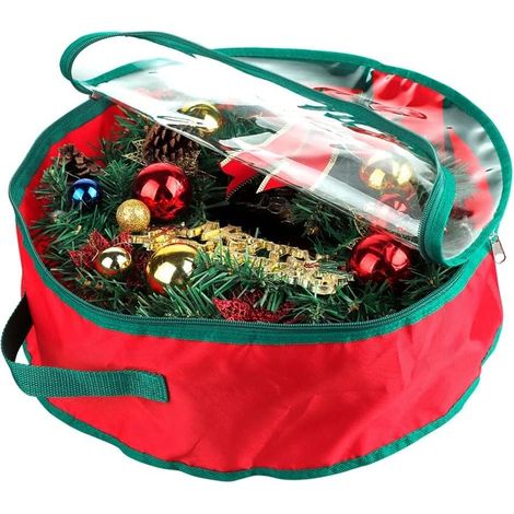 Sac de Sapin de Noël Pliable Sac de Rangement de Couronne de Noël Sac de Couronne résistant aux déchirures avec Couvercle de poignée pour Le Stockage à la Maison Accessoires de Noël (1/4)