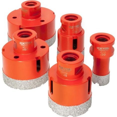 Juego de 5 brocas de diamante EXTOL, diámetro 20-35-45-55-68 mm, rosca M14 8802995