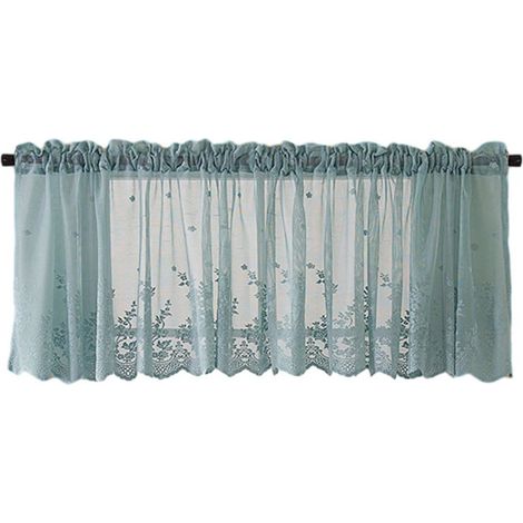 Rideau De Cuisine - Rideau En Dentelle Pour Fenêtre De Petit Format - Style Campagnard Frais - 137 x 61 cm - Bleu (1/5)