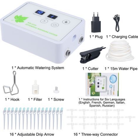 Système d'arrosage automatique Abreuvoir programmable pour plantes Interface autobloquante Pompe auto-amorçante intégrée Ascenseur intelligent chronométré de 2 m pour 16 plantes en pot (1/5)