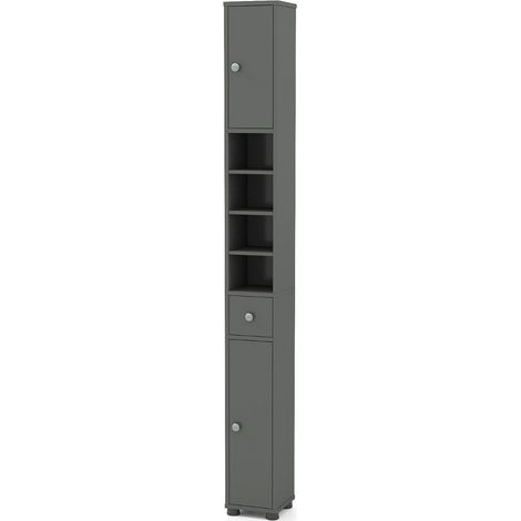 Armario de almacenaje estrecho 20 x 20 x 180 cm con cajón y estantes regulables diseño moderno en MDF gris 200015782