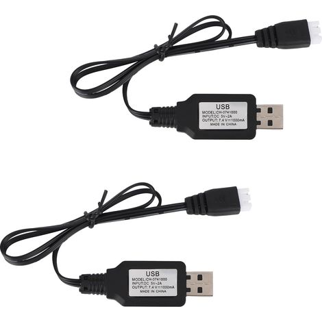 2pcs Câbles Charge USB 7,4V 1A avec Connecteur XH-3P, Câble Compatible avec Chargeurs Batteries Lipo 2S 7,4V et Chargeurs de Voitures RC Convient aux Camion SCX24 Rock Crawler (1/5)