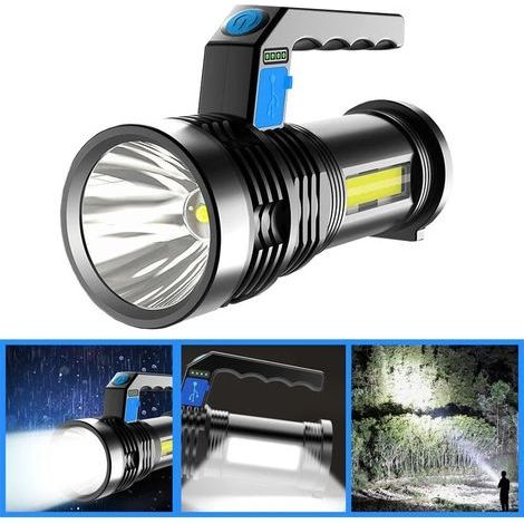 P500 Double Lumière 500m Longue Portée Lampe de Poche Puissante avec COB Sidelight USB Rechargeable Puissant Projecteur de Poche LED Projecteur (1/5)