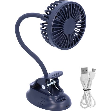 Ventilateur USB flexible bleu foncé avec pince réglable pour bureau, chambre, école et extérieur (1/5)