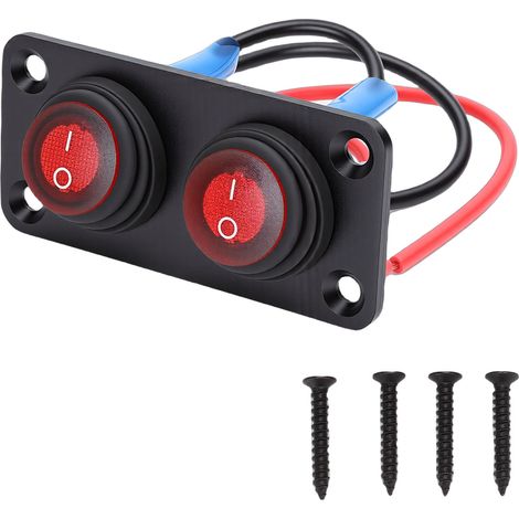 Pannello interruttori a bilanciere a 2 vie, impermeabile, on/off, LED rotondo per luci automobilistiche, nautiche, auto, camion, veicoli, rosso. (1/5)