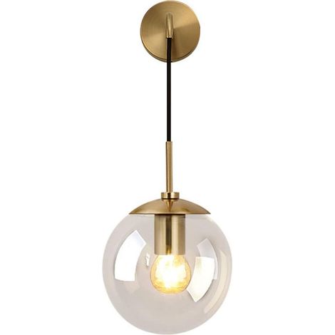 MINKUROW Industrial Vintage 15 Cm Globo De Cristal Gota Aplique De Pared Dormitorio Pasillo Aplique Luz Retro Esfera De Vidrio Transparente Aplique De Pared (Transparente) (1/5)