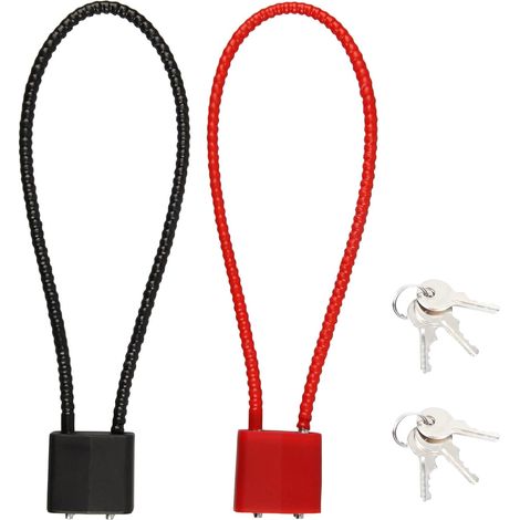 Pack of 2 heavy-duty wire locks with keys,  black and red flexible cable locks,  17cm long chain for secure locking on bicycles (1/5)