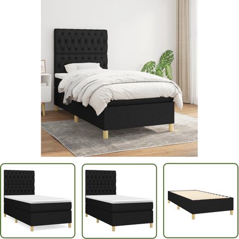 The Living Store Sommier à lattes de lit avec matelas Noir 90x200 cm Tissu - Lit Double - Lit Tapissier - Literie - Chambre À Coucher - Matelas À Ressorts Ensachés (1/5)