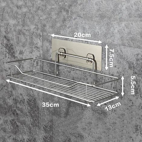 (L) Étagère de rangement murale en acier inoxydable pour salle de bain, cuisine, salle de bain et toilettes, sans perçage. (1/5)