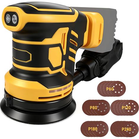 Ponceuse excentrique sans fil pour 18V 20V, 125 mm Ponceuse pour bois avec aspiration de poussière, 25 papiers abrasifs, 6 vitesses 21000 tr/min pour le travail du bois (Sans batterie) (1/5)