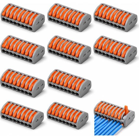 10PCS Connecteur Electrique 8 Ports à Levier, Connecteurs de Câble Électrique 8 Entrées, Wire Connectors Rapides Sans Outil, Bornes de Raccord Fil pour Installation Électrique Domestique (1/5)