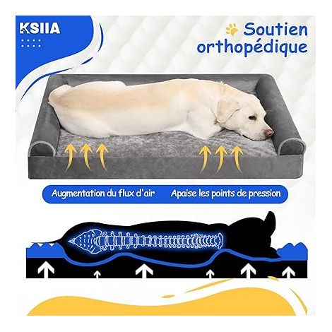Panier Chien XL, Lit pour Chien 105x70x18cm Canapés et Fauteuils, Coussin Dehoussable et Lavable, XL Gris (1/4)